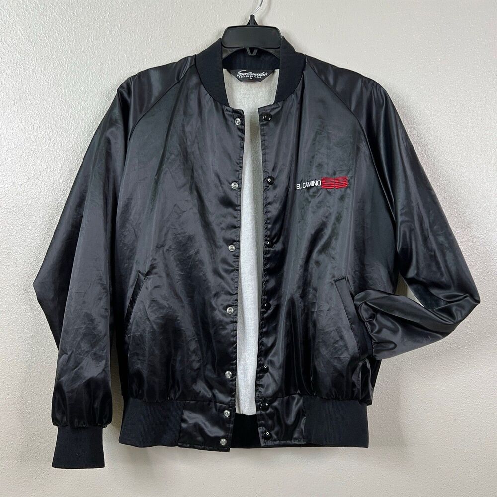 Vintage El Camino SS Black Satin Jacket Men’s Large Nylon Bomber Super Sport 80s